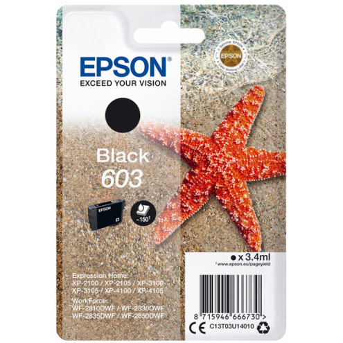 ORIGINAL EPSON 603 Tintenpatrone schwarz 150 Seiten, 3,40 ml (C 13 T 03U14010)