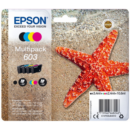 ORIGINAL EPSON 603 Tintenpatrone MultiPack Bk,C,M,Y 3,4ml + 3x2,4ml (C 13 T 03U64010)