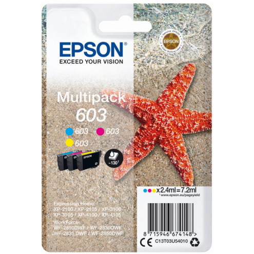 ORIGINAL EPSON 603 Tintenpatrone MultiPack C,M,Y 130 Seiten, 7,20 ml, VE=3 (C 13 T 03U54010)